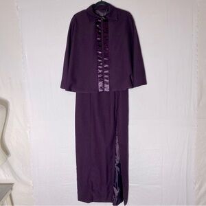 Vintage Plum Sleeveless Maxi Length Dress With Matching Cape M